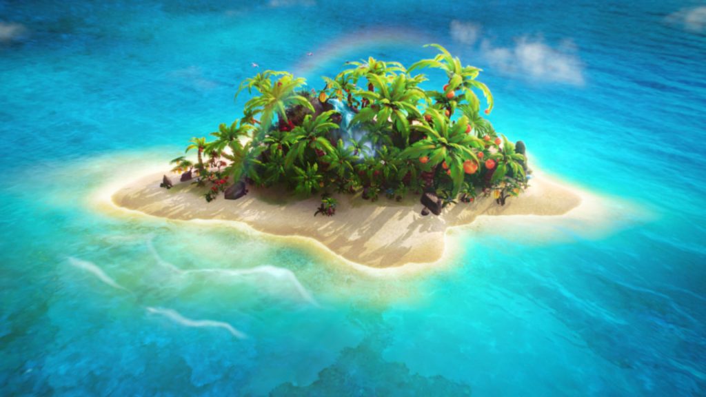 Rendering of the Mamba fruit chews tropical island.