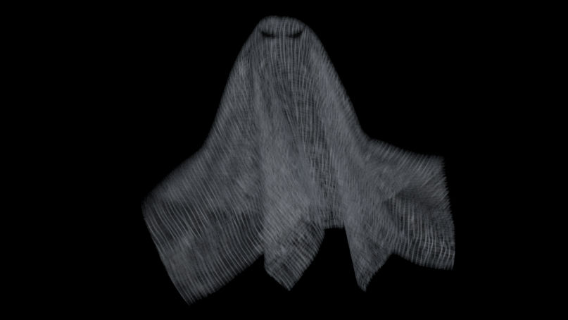 VFX course poster for Houdini Vellum-Cloth showing a semitransparent cloth-ghost.