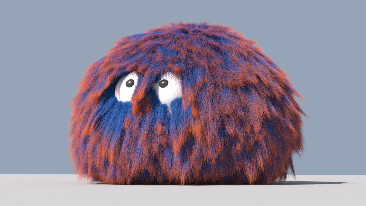 VFX course poster for Houdini Vellum-Hair showing a red and blue tribble.