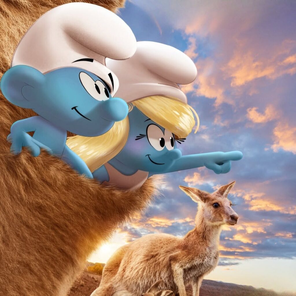 Smurfs in kangaroo pouch
